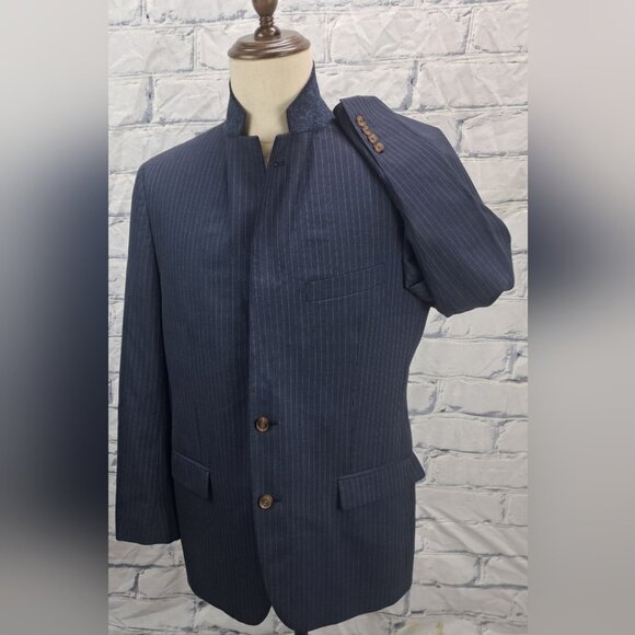 Brooks Brothers Fitzgerald Fit Blazer Sport Coat Navy Striped Wool 1/2 Lined 42R - Picture 3 of 16